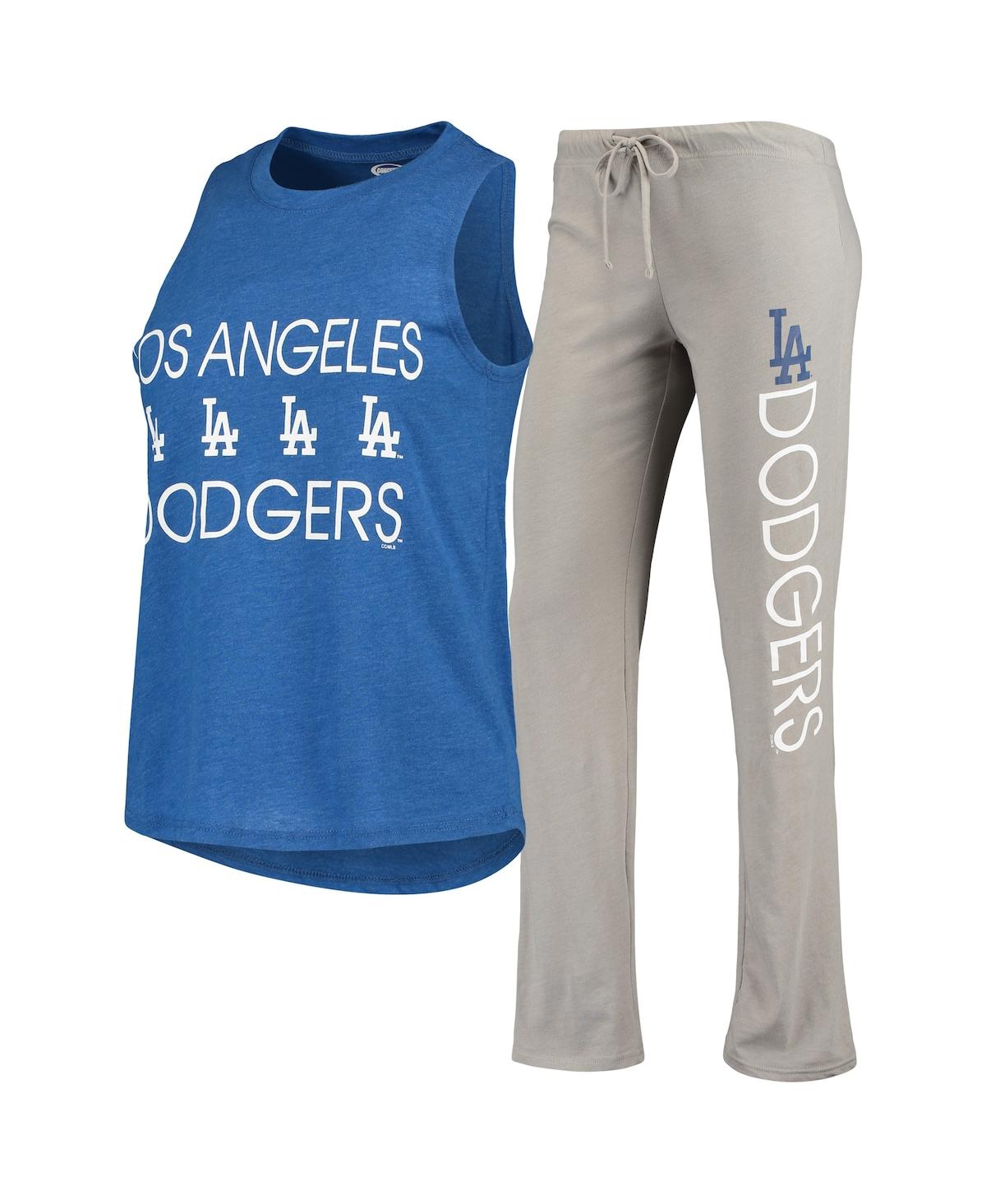 Concepts Sport Women's Gray And Royal Los Angeles Dodgers Meter Muscle Tank Top And Pants Sleep Set In Gray,royal