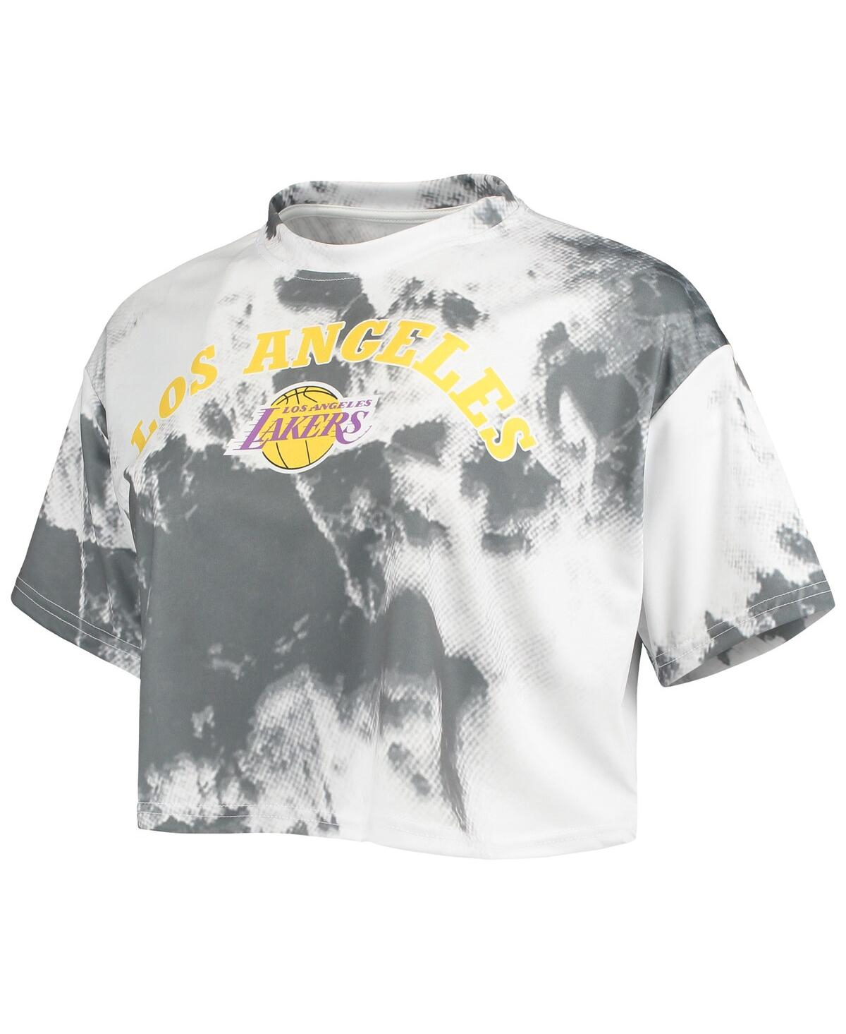 Shop Nba Exclusive Collection Women's  White, Black Los Angeles Lakers Tie-dye Crop Top And Shorts Set In White,black