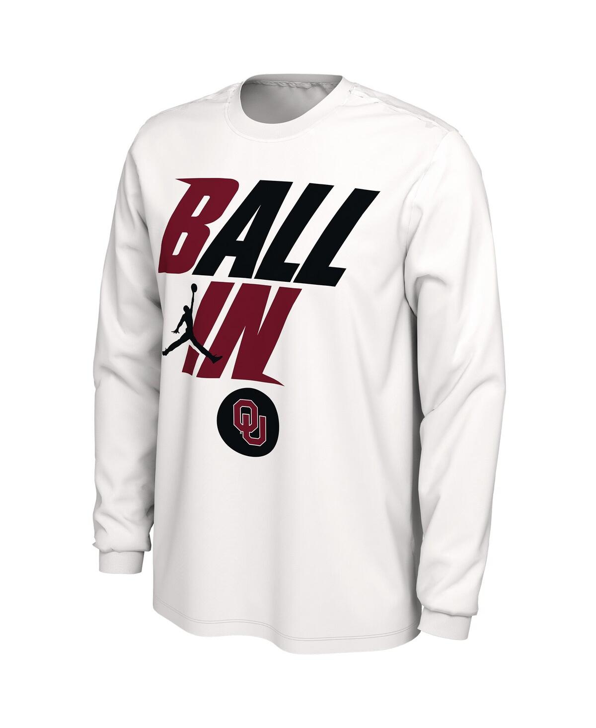 Men's JordanOklahoma Sooners Ball In Bench Long Sleeve T-shirt - White