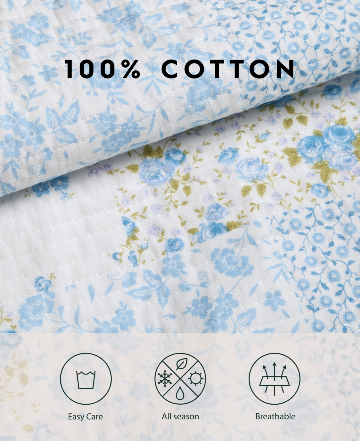 Laura Ashley Kenna Cotton Reversible -Pc. Quilt Set