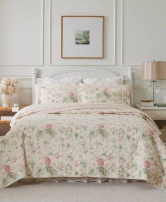 Laura Ashley Breezy Floral Reversible 3 Piece Quilt Set, Full/Queen