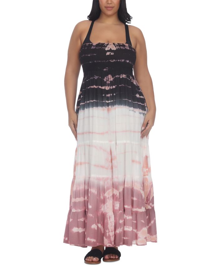 Raviya Plus Size Strapless Tiered Tie Dyed Maxi Cover Up Dress Macys 6580