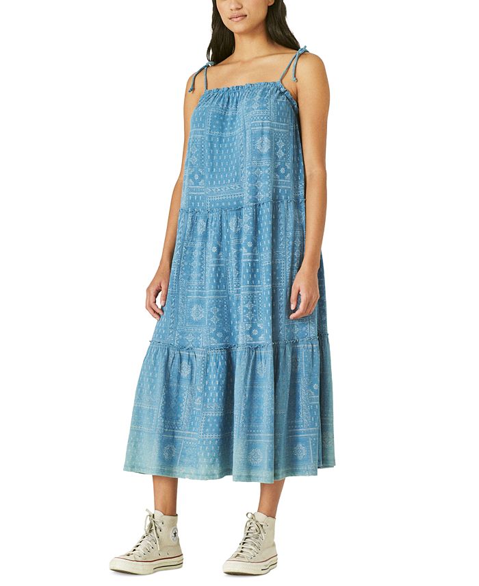 Lucky Brand Women's Printed Tie-Front Knit Dress - Casual Long Sleeve Style