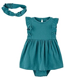 Baby Girls 2-Piece Bodysuit Dress and Headwrap Set