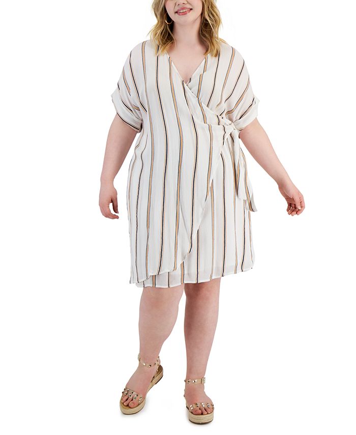 Plus size striped wrap sale dress