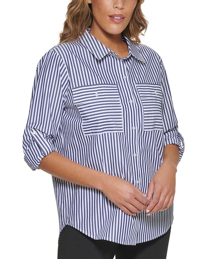 ik ben trots Oh jee koel Calvin Klein Women's Striped Button Down Shirt & Reviews - Tops - Women -  Macy's