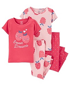 Toddler Girls 4-Piece Snug Fit T-shirt and Pajama Set