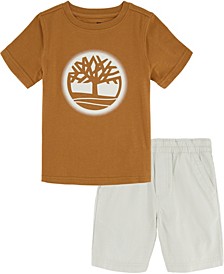Little Boys Short Sleeve Tree Logo T-shirt and Ripstop Shorts, 2 Piece Set