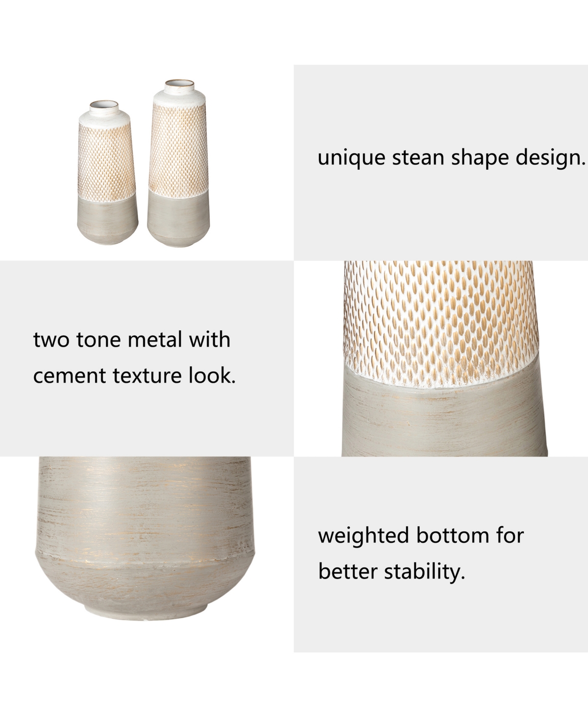 Glitzhome Modern Farmhouse - Modern Industrial Textured Table Vases, Set Of 2 In Gold-tone,gray