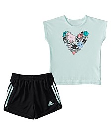 Baby Girls Graphic T-shirt and Mesh Shorts Set, 2 Piece