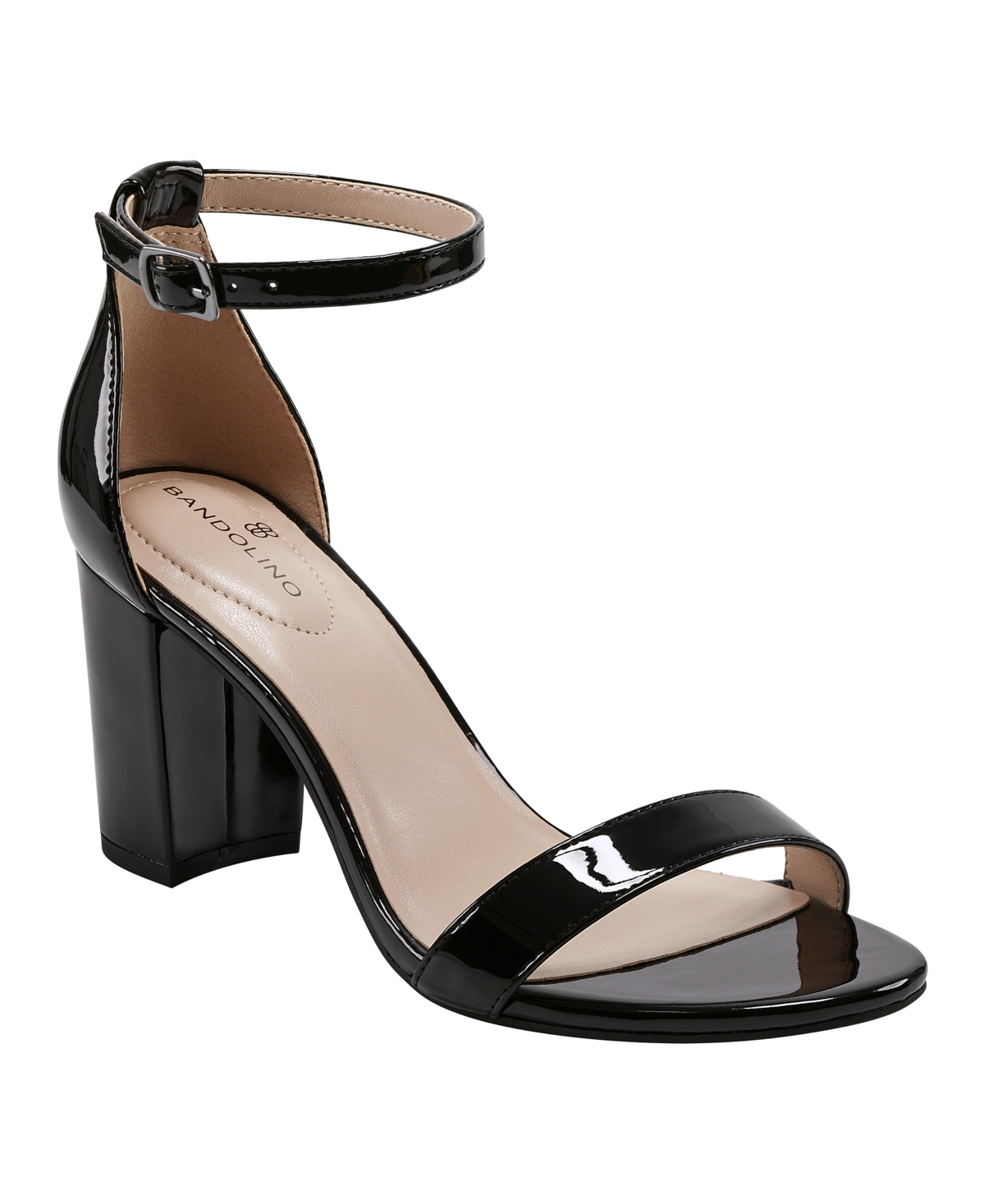 Shop Bandolino Women's Armory Block Heel Dress Sandals In Black Patent