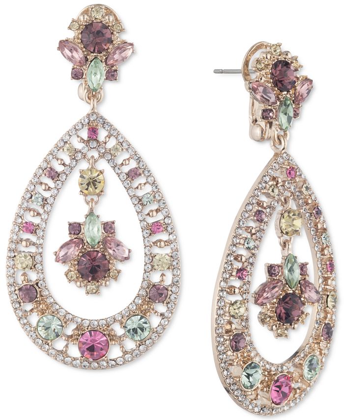 Marchesa GoldTone Crystal Multicolor Cluster Chandelier Earrings Macy's
