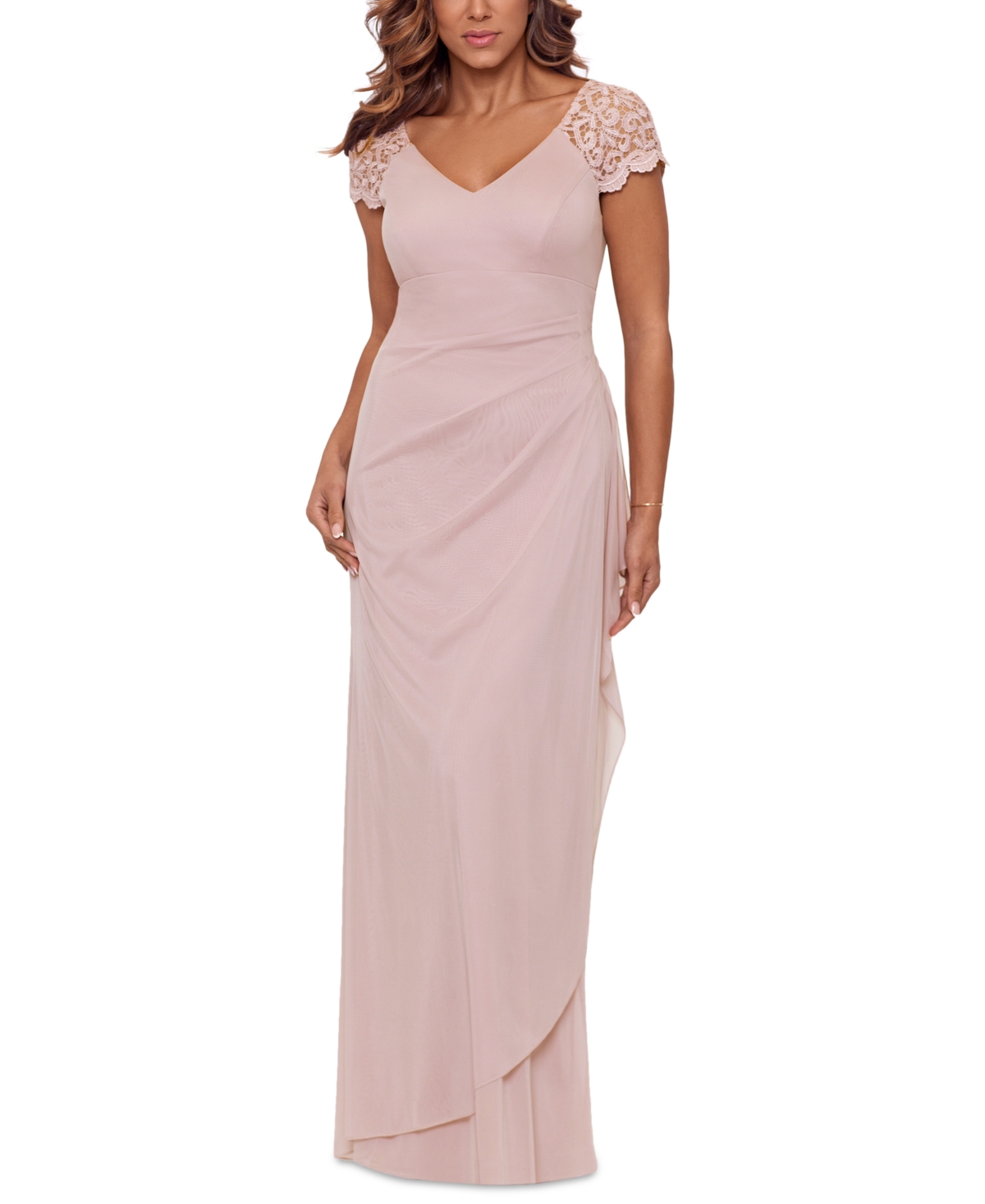 Xscape Petite Lace-Shoulder Gown