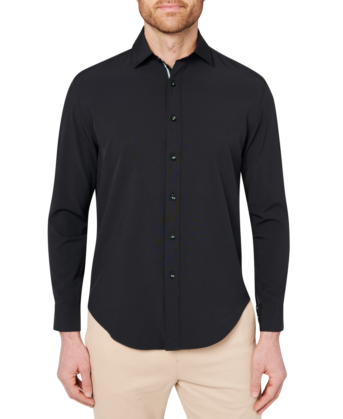 Society Of Threads Men's Slim Fit Non-iron Solid Performance Stretch Button-down Shirt In Black