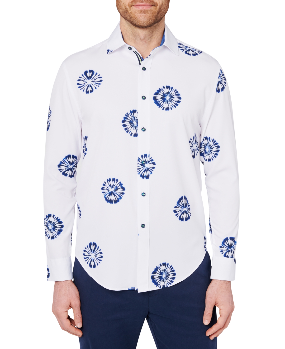 Society Of Threads Men's Slim Fit Non-iron Floral Performance Stretch Button-down Shirt In White