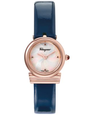 Ferragamo - Women's Swiss Gancini Blue Leather Strap Watch 22mm