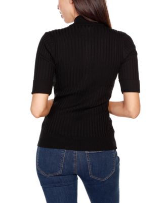 Black Label Ribbed Zip Mock Neck Top