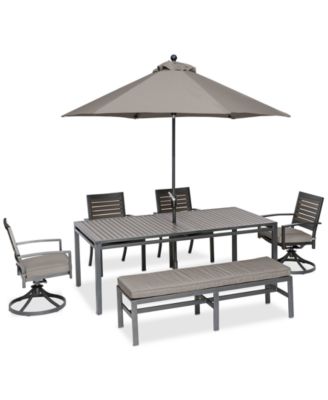 Agio - Marlough II Outdoor Aluminum 6-Pc. Dining Set (84" x 42" Dining Table, 2 Dining Chairs, 2 Swivel Rockers and 1 Bench) with Sunbrella&reg; Cushions