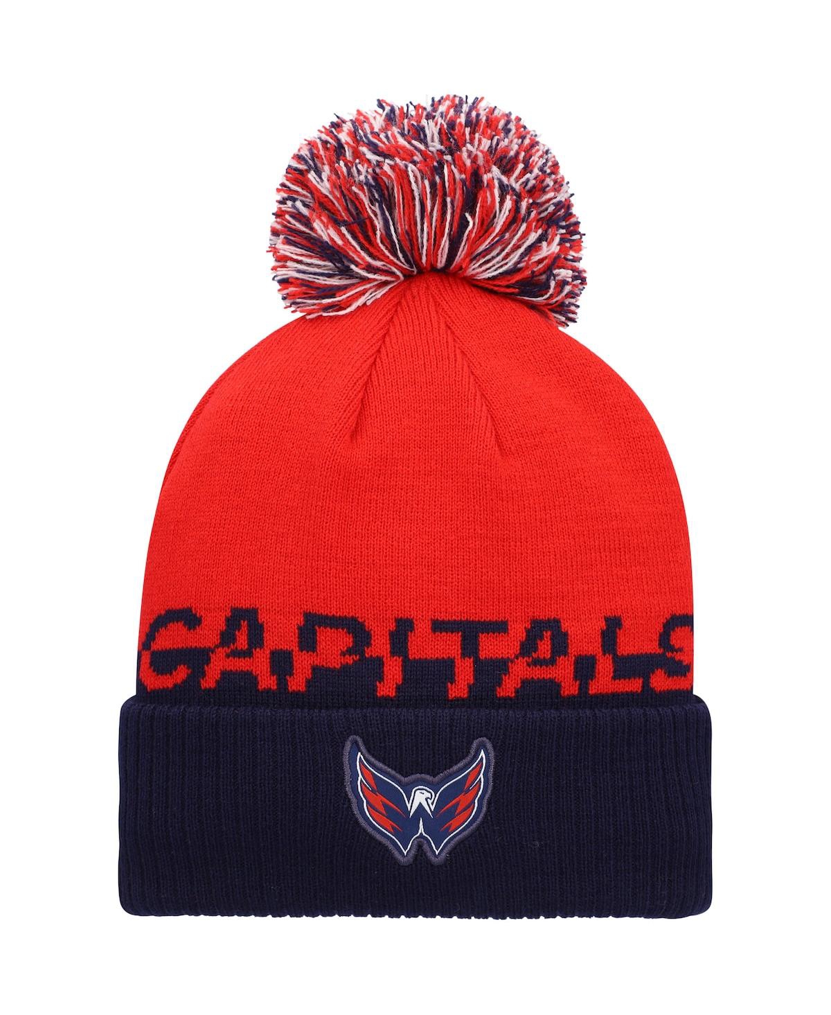 Shop Adidas Originals Men's Red, Navy Washington Capitals Cold.rdy Cuffed Knit Hat With Pom In Red,navy