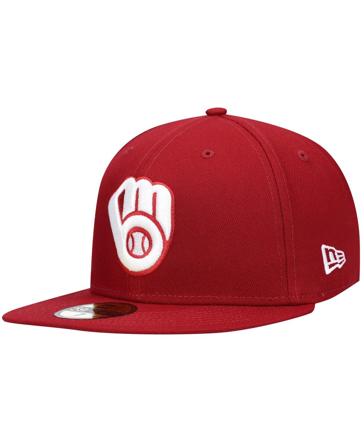 Men'sMilwaukee Brewers Logo White 59Fifty Fitted Hat - Cardinal
