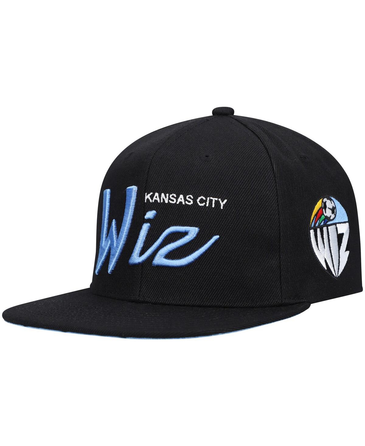 Mitchell & Ness Men's Black, Blue Sporting Kansas City Historic Logo Since '96 Foundation Script Snapback Hat In Black,blue