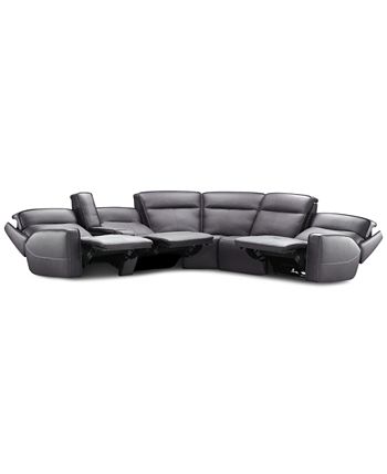 Furniture - Dextan Leather 6-Pc. Sectional with 3 Power Recliners and 1 USB Console