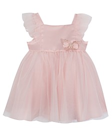 Baby Girls Satin Bodice Flutter Illusion Sleeve to Puff Skirt Dress
