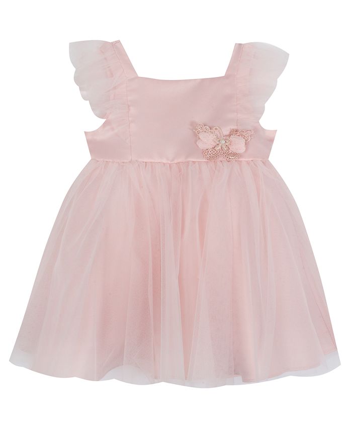Rare Editions Baby Girls Satin Bodice Flutter Illusion Sleeve to Puff ...