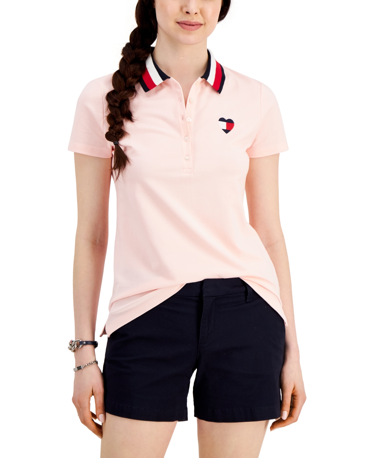Tommy Hilfiger Women's Embroidered Heart Logo Polo Top