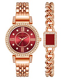 Women's Rose Gold-Tone Bracelet Watch 30mm Gift Set