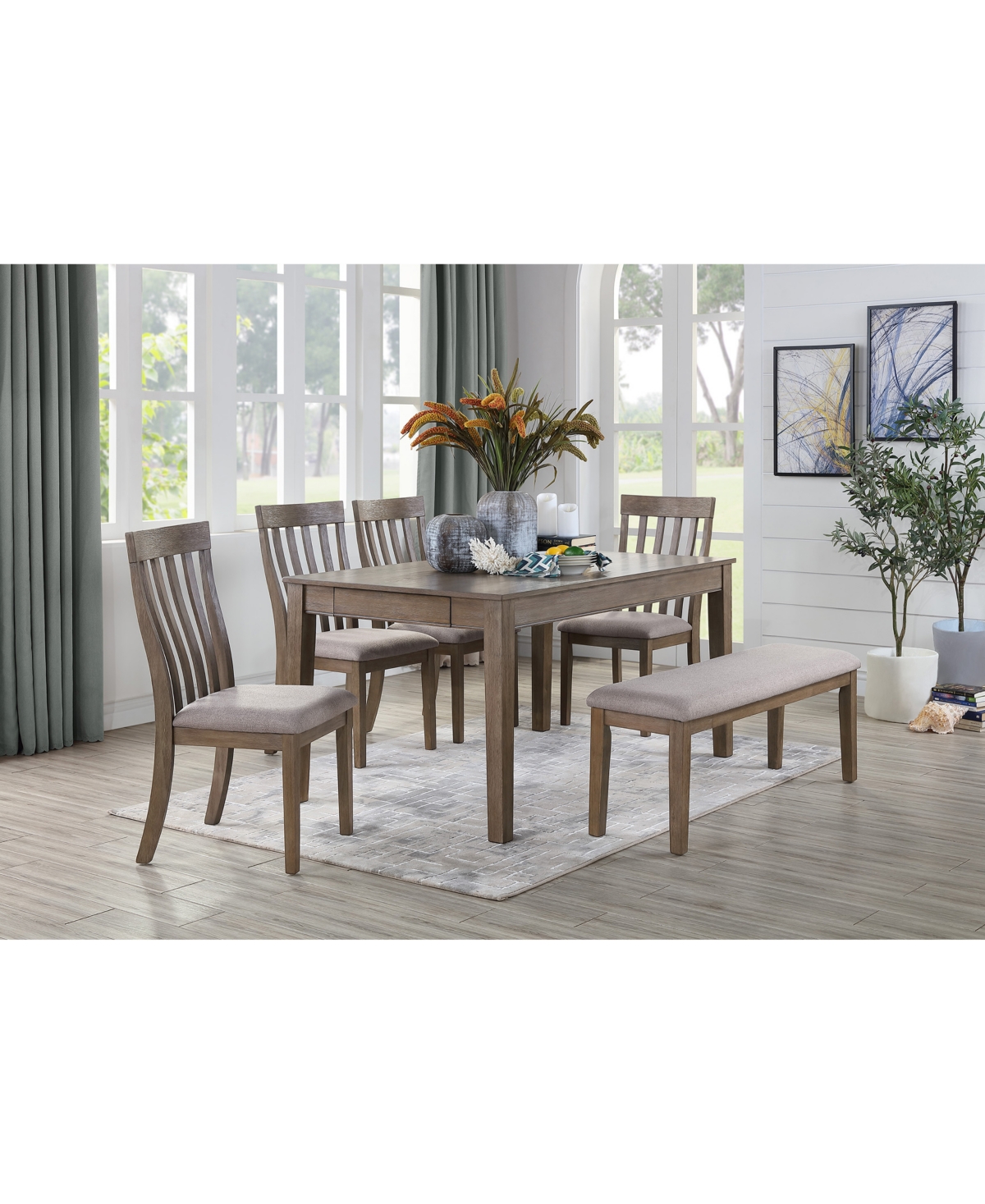 Furniture Forte 6pc Dining Set (rectangular Dining Table, 4 Side Chairs & Bench) In Brown