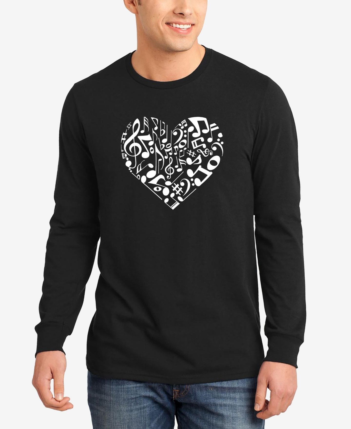 Мужская футболка LA Pop Art Word Art Long Sleeve Heart Notes, цвет: Чёрный — фото 1
