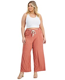 Trendy Plus Size Printed Wide-Leg Soft Pants With Rope Belt