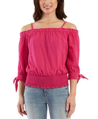 BCX - Juniors' Off-The-Shoulder Cotton Tie-Sleeve Top