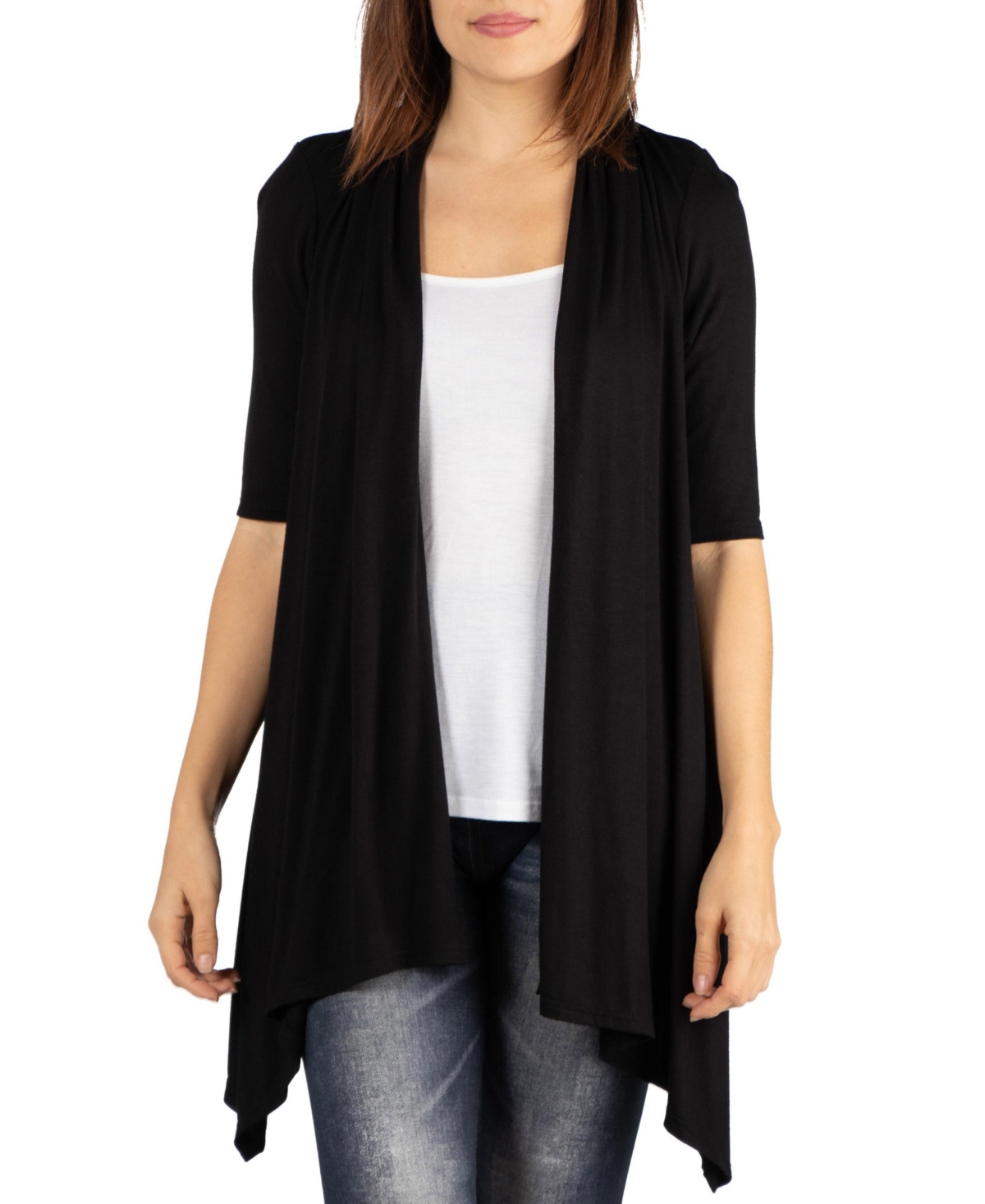 24SEVEN COMFORT APPAREL LOOSE FIT OPEN FRONT WITH HALF SLEEVE CARDIGAN
