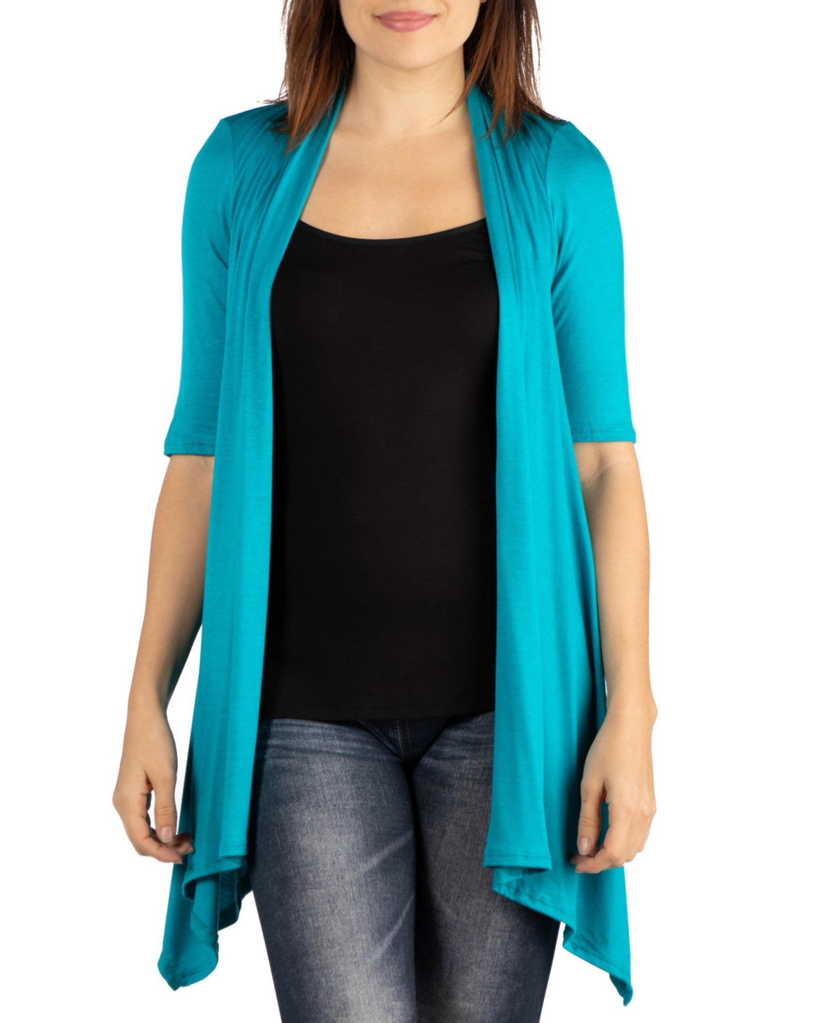 24seven Comfort Apparel Loose Fit Open Front Maternity Cardigan With Half Sleeve In Jade