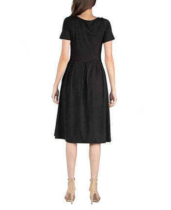 24seven Comfort Apparel Women's Midi Dress with Short Sleeves and ...