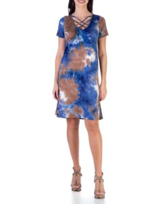 24seven Comfort Apparel Women's Criss Cross Tie Dye Casual Knee Length  T-shirt Dress - Macy's