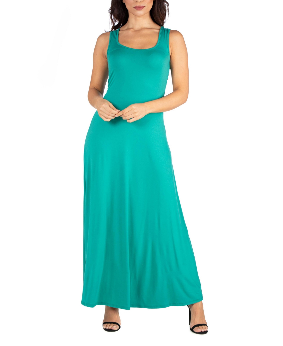 24seven Comfort Apparel Slim Fit A-line Sleeveless Maxi Dress In Jade
