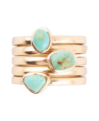Bold Bronze and Genuine Turquoise 5 Piece Stack Ring Set