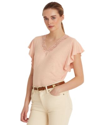 Lauren Ralph Lauren - Linen-Blend Jersey Flutter-Sleeve T-Shirt