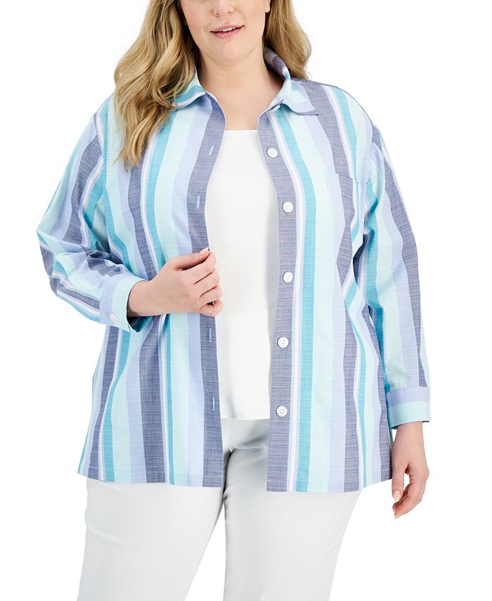 Anne Klein Trendy Plus Striped Oxford Shacket Macy s