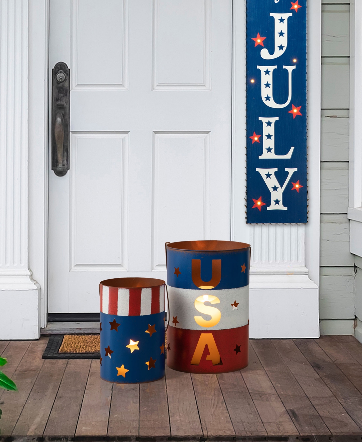 Glitzhome Patriotic Lantern, Set Of 2 In Red,blue,white