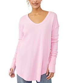 Colby Seamed-Back Thumbhole Frayed Top