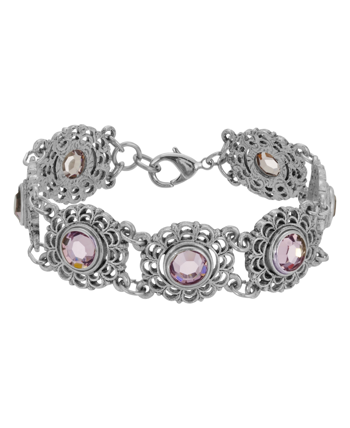 2028 Silver-tone Filigree Round Stone Bracelet In Purple