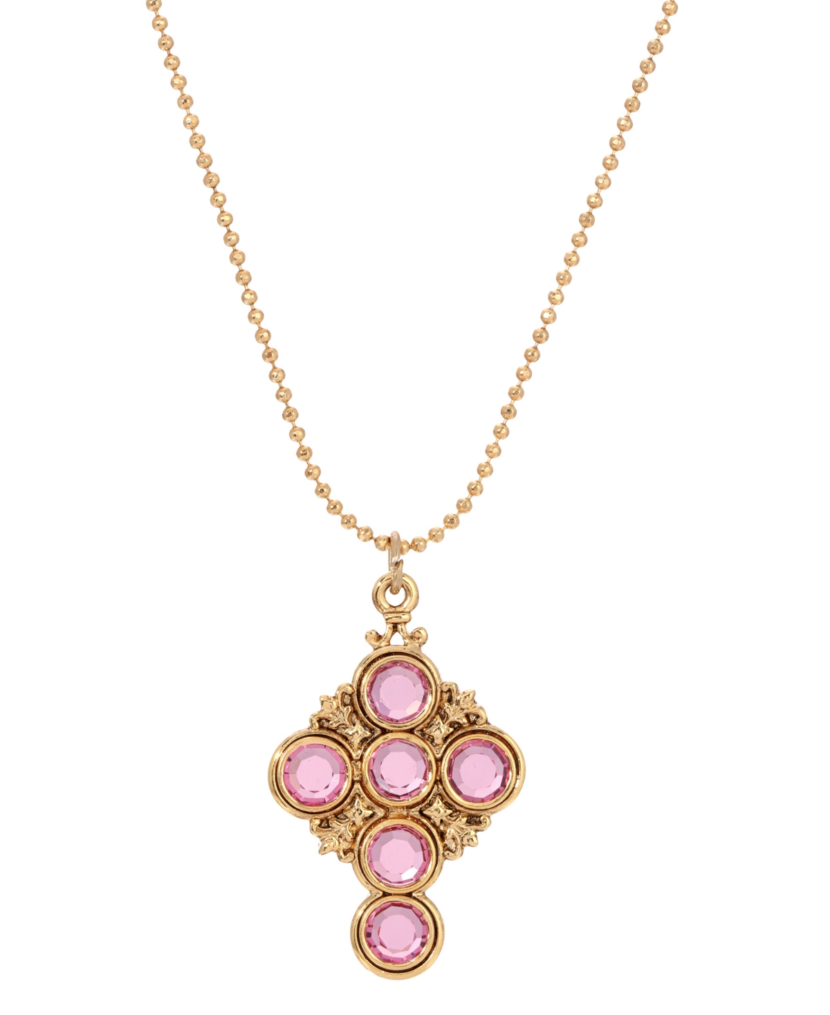 2028 Crystal Cross Necklace, 16" In Pink