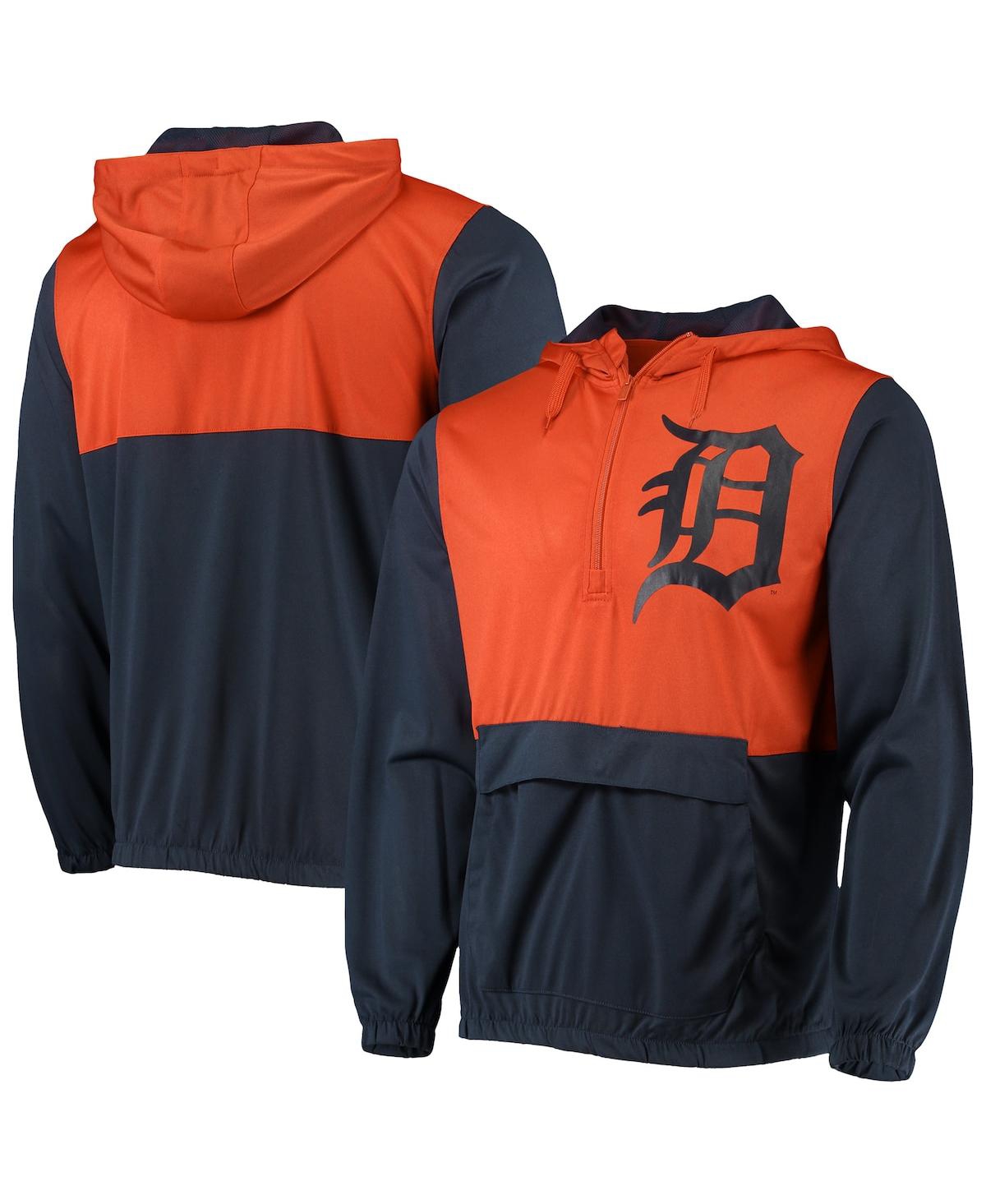Shop Stitches Men's  Navy, Orange Detroit Tigers Anorak Half-zip Hoodie In Navy,orange