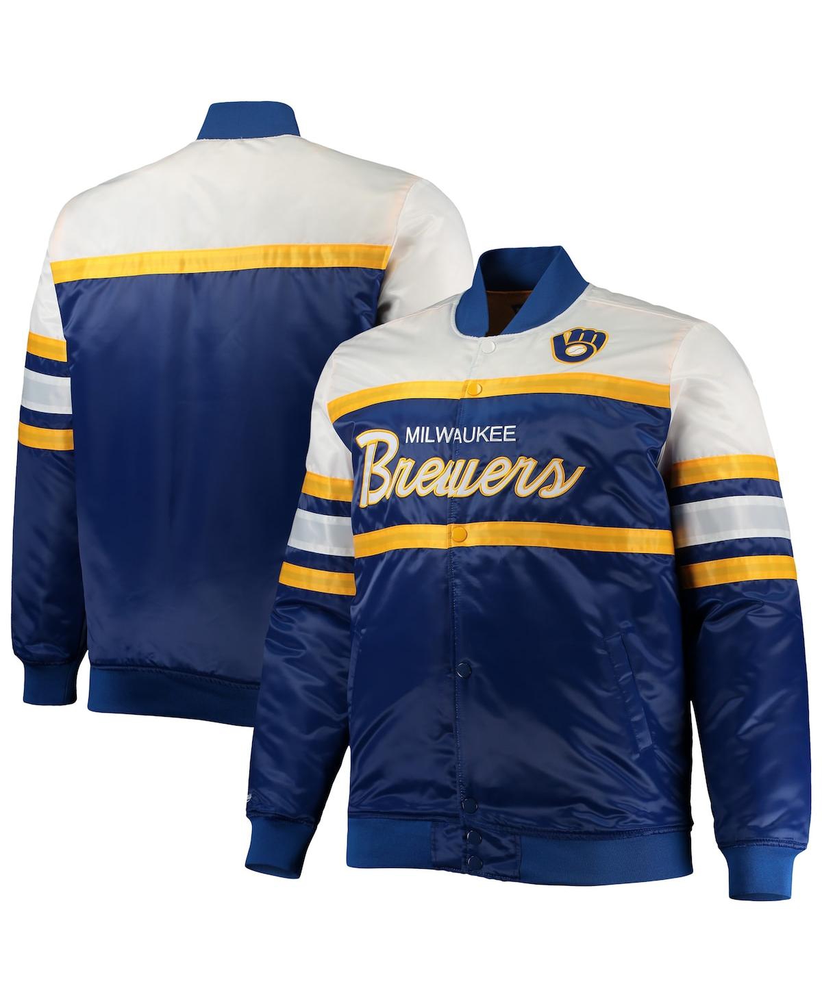Shop Mitchell & Ness Men's  Royal, Gold Milwaukee Brewers Big And Tall Coaches Satin Full-snap Jacket In Royal,gold