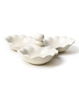 Signature White Ruffle Three Bowl Server