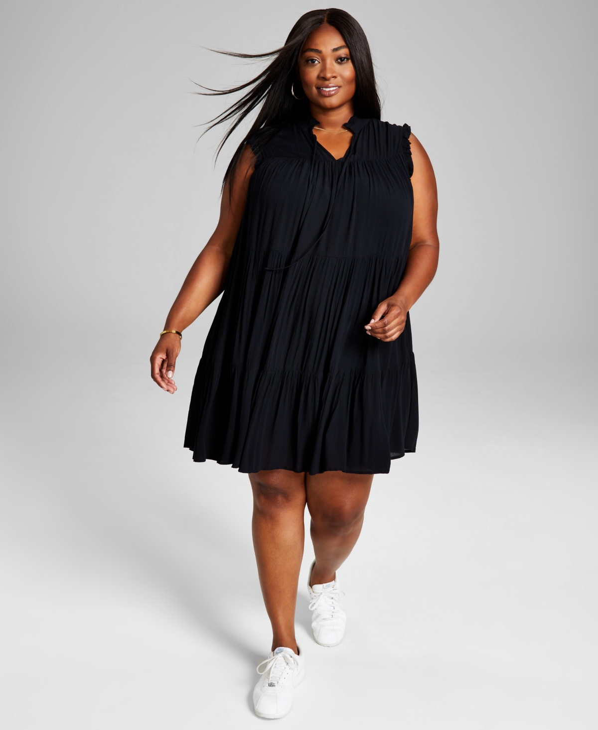 And Now This Trendy Plus Size Tiered Swing Dress In Black